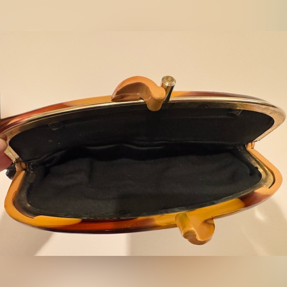 Vintage Black Leather Clutch with Bakelite Handle